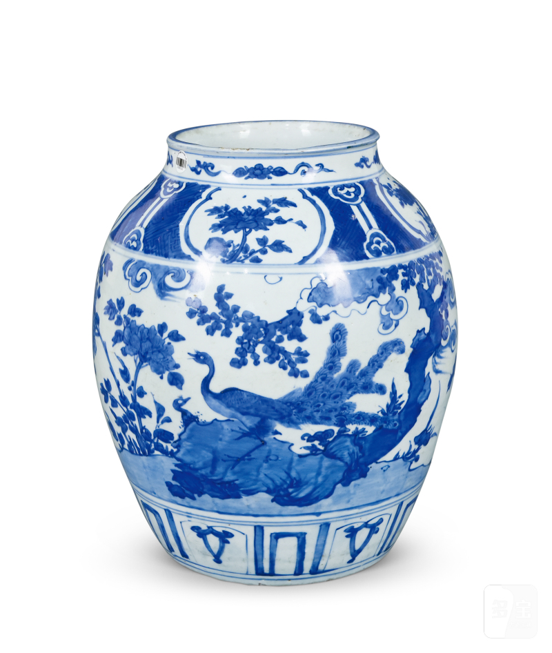 明 青花花鸟大罐